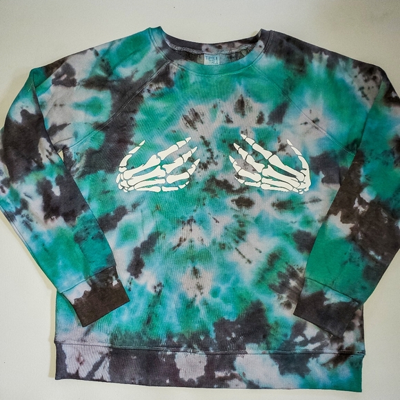 Tie Dye Halloween Skeleton Hand Print Crewneck - Picture 1 of 3